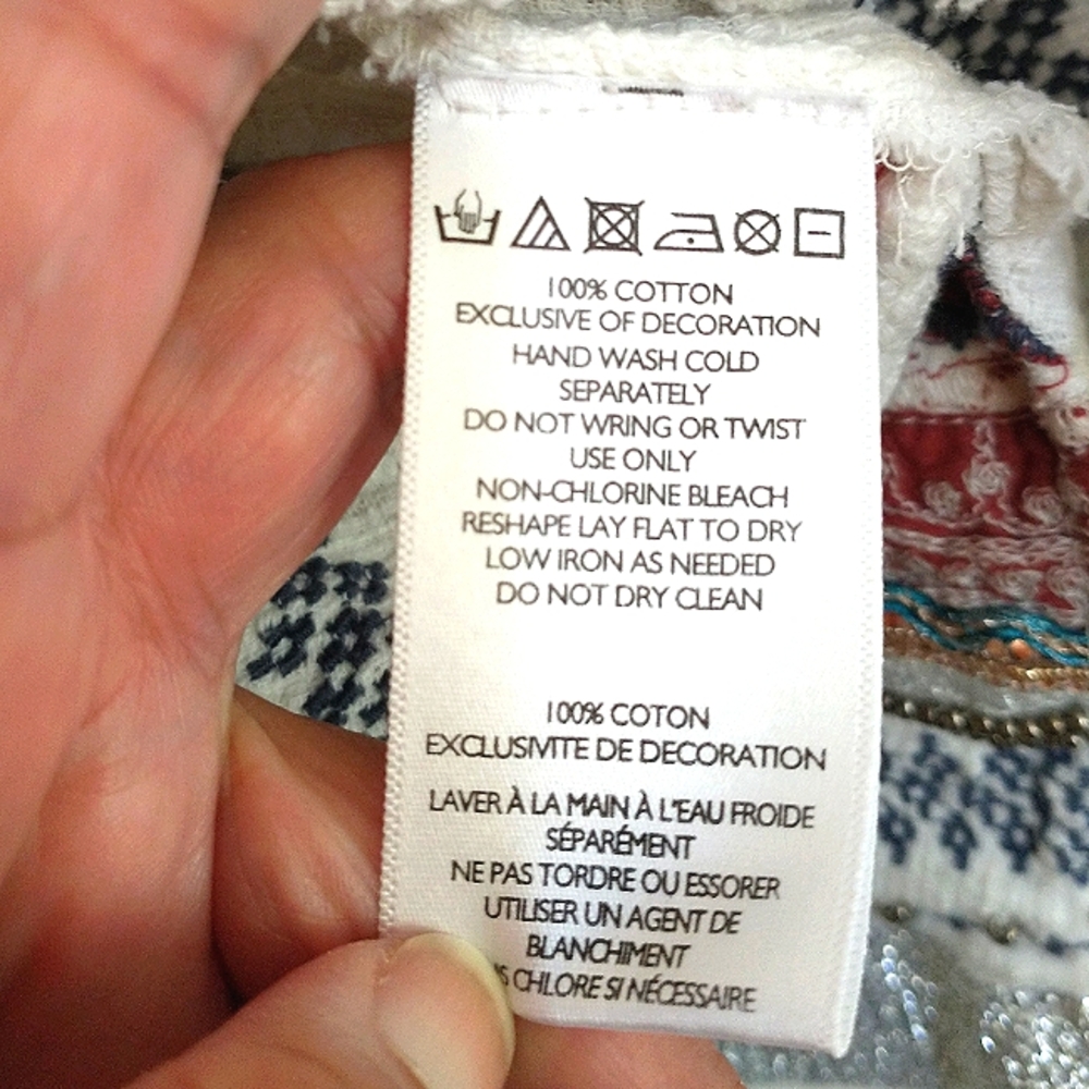Great Used Condition Ecote Boho Cotton Low Cut-Out Back Embellished Tank Top Lg. - Picture 6 of 10